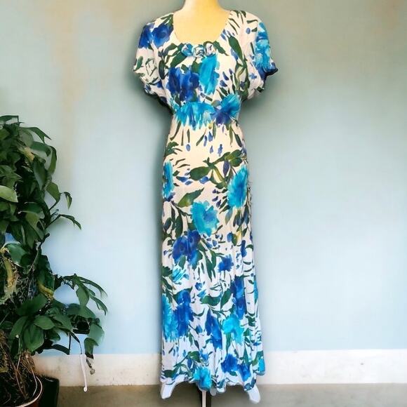 Vintage Carole Little Retro 1990s Floral Print Maxi Dress EVC - Picture 1 of 10